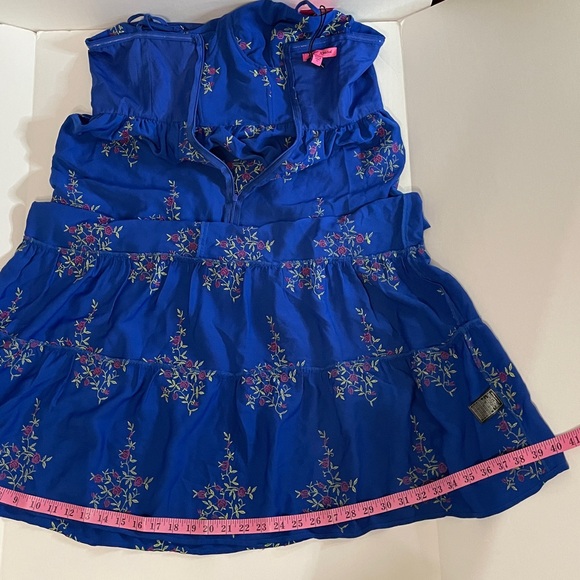 Betsey Johnson 12 Royal Blue Floral Midi Dress with Adjustable Spaghetti Straps - Picture 6 of 16